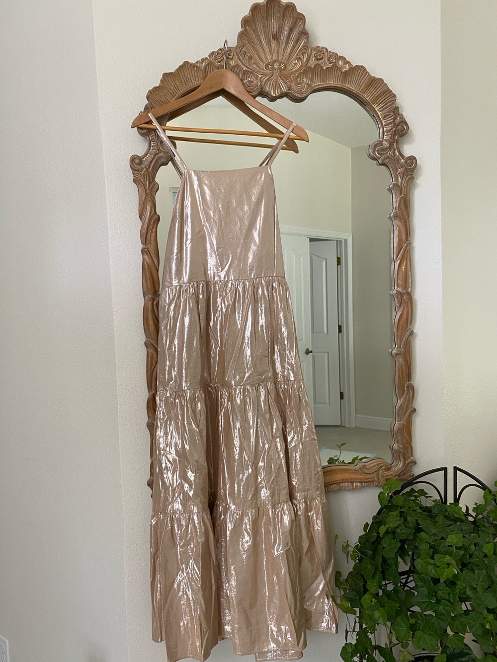 GAP Shimmery Champagne Tiered Maxi Dress